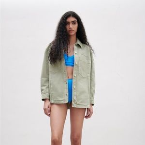 Zara Denim Oversized Overshirt Shacket - Sage Green - Size S